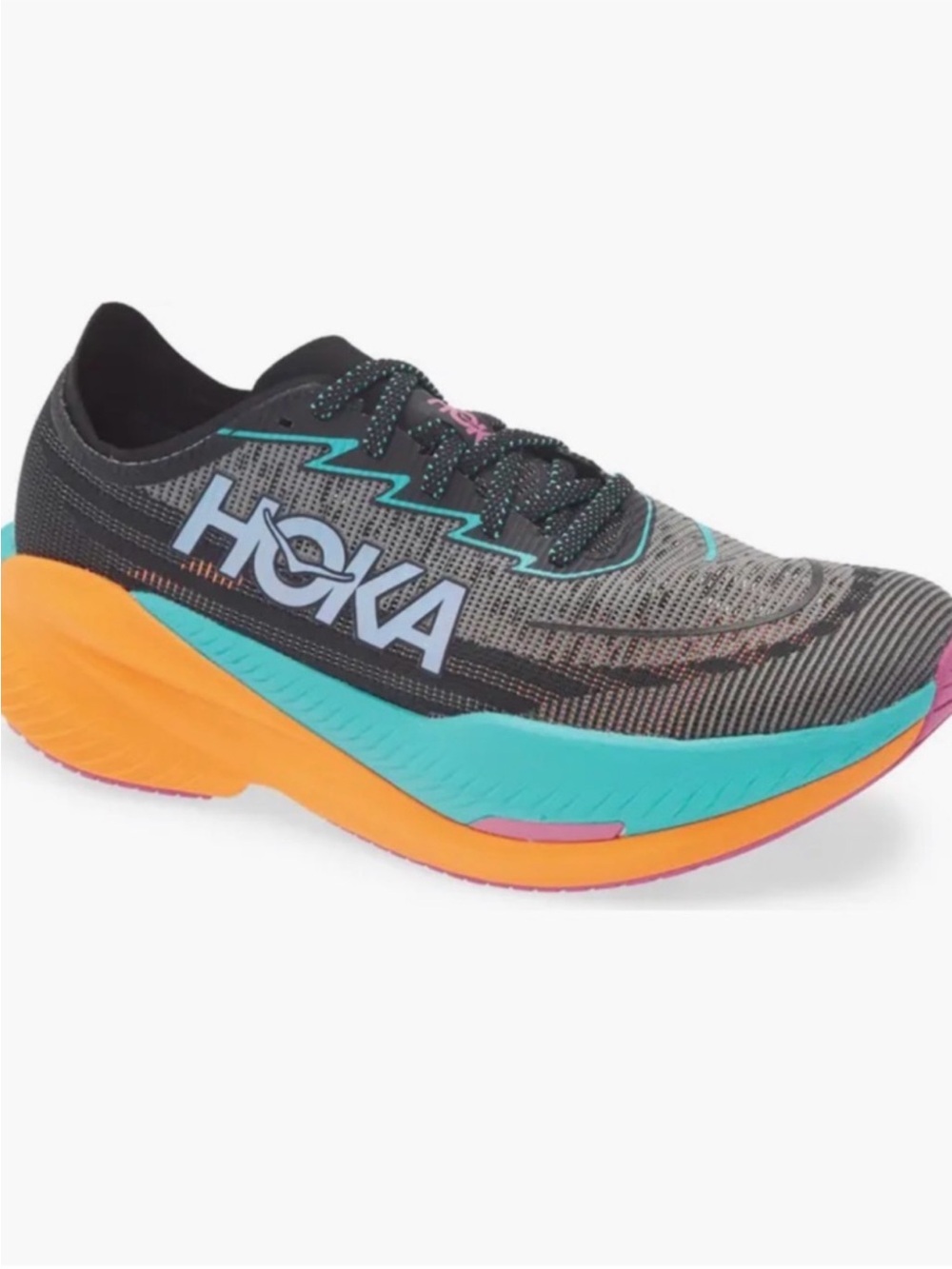 Hoka Mach X 2 Running Shoes in Black, Teal, Orange and Pink